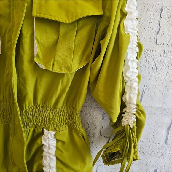 AKIRA The Truth Chartreuse Ruched Utility Romper NWT Small - Picture 4 of 16